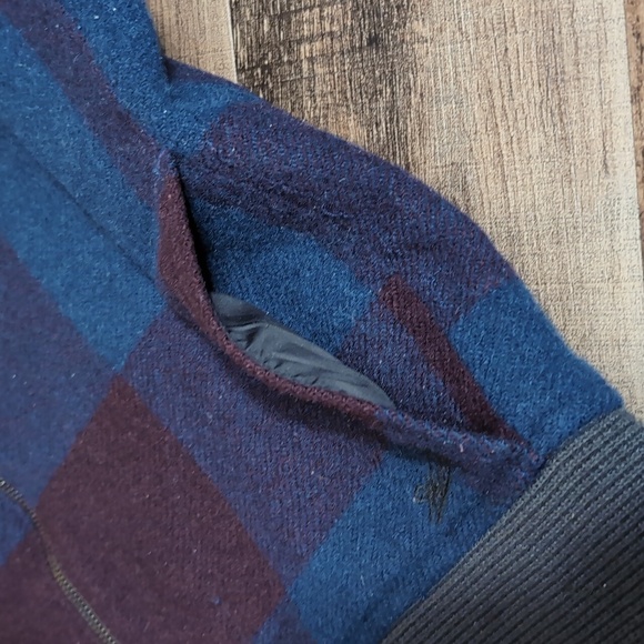 Woolrich Giant Buffalo Plaid Wool Bomber Jacket Size Medium In Blue & Brick Red - Picture 5 of 10